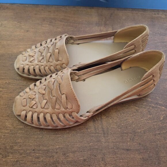 Nisolo Leather Huarache Sandals Size 7 Womens Brown Flats Anthropologie Shoes - Picture 4 of 9